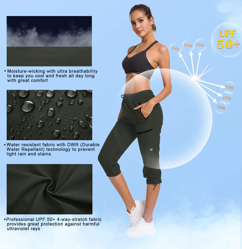 ChinFun Women's Outdoor Quick Dry Pants Breathable Water-Resistant UPF50+ Camping Hikking Capri Pants Army Green XL - Image 3